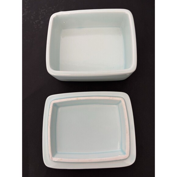 Vintage Light Blue & Pink Iris Flowers on Square Ceramic Trinket Jewelry Box Lid - Picture 6 of 9